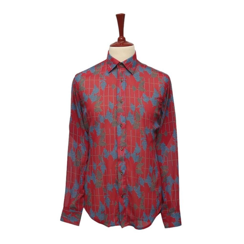 Mens Silky Shirt Button Up Red Blue Green Floral Tropical Hawaiian Beach Medium